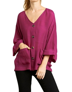 Топ с имитацией пуговиц и передним карманом в цвете маджента, цвет magenta Umgee