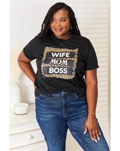 Футболка с леопардовым принтом «WIFE MOM BOSS» Fashnzfab