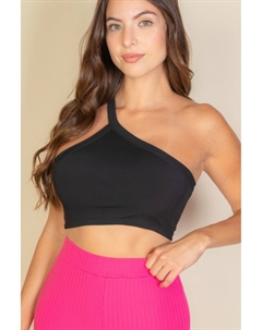 Женский укороченный топ на одно плечо в рубчик, черный Fashnzfab