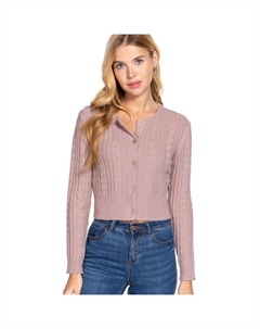 Свитер-кардиган с круглым вырезом и косами, бежево-розовый Fashnzfab