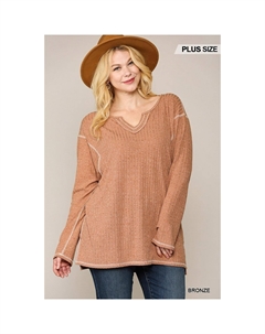 Двухцветный ребристый верх-туника с разрезами по бокам, цвет bronze Fashnzfab