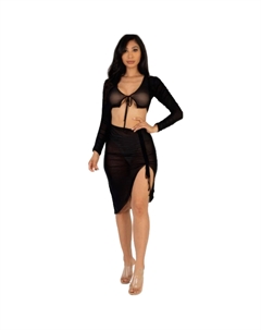 Сексуальная прозрачная сетчатая юбка с завязками и сборками, черный Fashnzfab