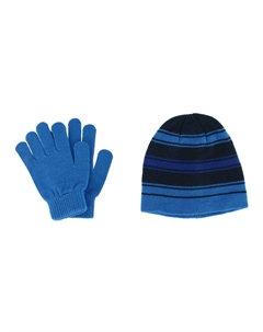 Детский комплект из 2-х предметов: шапка и перчатки в полоску для детей 4-7 лет, синий Grand sierra