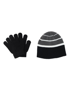 Детский комплект из 2-х предметов: шапка и перчатки в полоску для детей 4-7 лет, черный Grand sierra