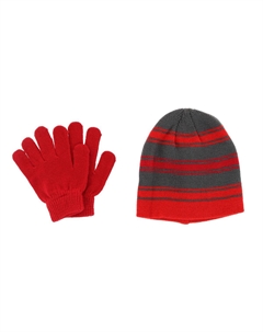 Детский комплект из 2-х предметов: шапка и перчатки в полоску для детей 4-7 лет, красный Grand sierra