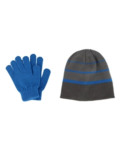 Детский комплект из 2-х предметов: шапка и перчатки в полоску для детей 8-12 лет, синий Grand sierra