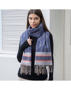 Двойной полосатый шарф-одеяло с кисточкой, темно-синий Fashnzfab