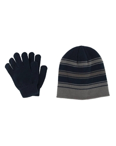Детский комплект из 2-х предметов: шапка и перчатки в полоску для детей 8-12 лет, темно-синий Grand sierra
