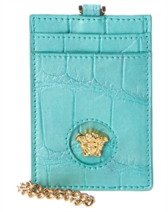 Визитница La Medusa из кожи с тиснением под крокодила на цепочке, синий Versace