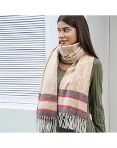 Двойной полосатый шарф-одеяло с кисточкой, цвет tan Fashnzfab