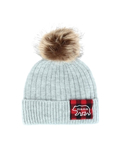 Женская шапка-бини Mama Bear с клетчатой ​​нашивкой и помпоном, серый David & young