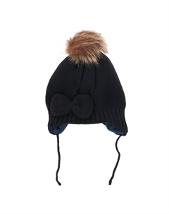 Один размер для девочек, подходит большинству. Вязаная зимняя шапка с помпоном и ушками, черный Ctm