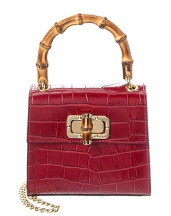 Сумка-портфель из кожи с тиснением под крокодила, красный Persaman new york