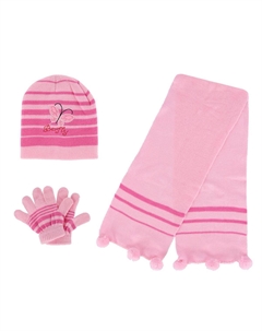 Зимний комплект для девочек, один размер, подходит большинству, полосатая шапка-бабочка, перчатки и шарф, светло-розовый Heat trendz