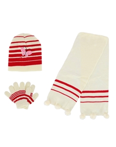 Зимний комплект для девочек, один размер, подходит большинству, полосатая шапка-бабочка, перчатки и шарф, белый Heat trendz