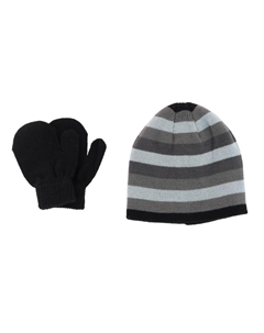 Детский комплект из 2-х предметов: шапка и варежки в полоску для детей 2-4 лет, серый Grand sierra