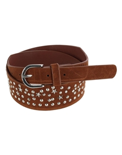 Женский ремень из искусственной замши со звездами и пайетками, коричневый Ctm