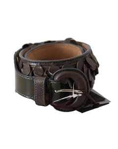 Женский ремень из кожи с круглой пряжкой, коричневый Ermanno scervino