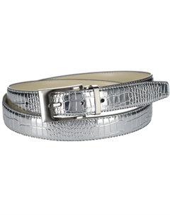 Кожаный ремень с крокодиловым принтом, серебряный Ctm