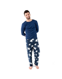 Рождественская мужская пижама из хлопкового топа и флисовых штанов с изображением медведя, цвет polar bear Leveret