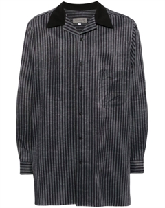 Полосатая рубашка с открытым воротником от, черный Yohji yamamoto