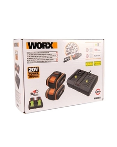 Комплект WA3611 20V: 2 аккумулятора 4Ач и двойное зарядное устройство 2А Worx