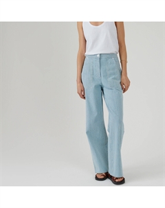 Брюки широкие в полоску из хлопкового тика синий Laredoute