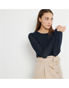 Пуловер с круглым вырезом из ажурного трикотажа синий Laredoute