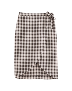 Юбка с запахом изо льна принт в клетку виши розовый La redoute collections