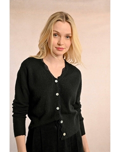 Кардиган с фестоном и кружевом черный Laredoute