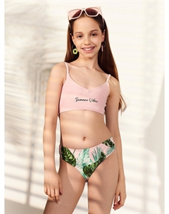 Купальник для девочек раздельный с тропическим принтом и надписью Mark formelle