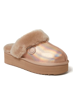 Тапочки женские Fireside by из натуральной овчины Melton на платформе с потертостями, розовый Dearfoams