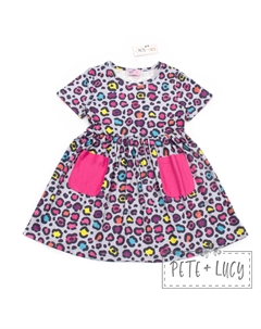 Платье с короткими рукавами для девочек в неоновом леопардовом цвете Pete + lucy