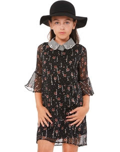 Платье для девочек с рукавами до локтя и цветочным принтом, черный Truly me