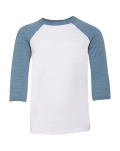 Молодежная бейсбольная футболка с рукавом три четверти, белый/джинсовый Bella+canvas