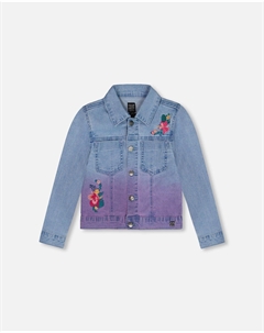 Джинсовая куртка с вышитыми цветочными джинсами синего цвета Deux par deux
