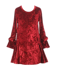 Платье А-силуэта с длинными рукавами для маленьких девочек из бархата, цвет burgundy Truly me pink label