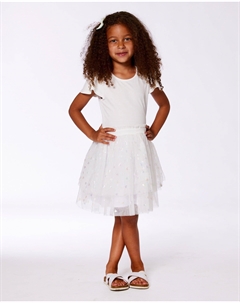 Платье из двух материалов с юбкой в ​​виде блестящих сердец, цвет «Белый снег» Deux par deux