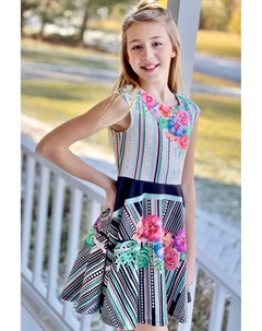 Платье-футляр для фигуристки Big Girls Mix Media Fit and Flare, белый/мультиколор Truly me