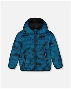 Стеганая демисезонная куртка с принтом, синяя и серая Deux par deux