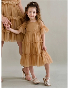 Многослойное платье со вставками из тюля, коричневый Balou