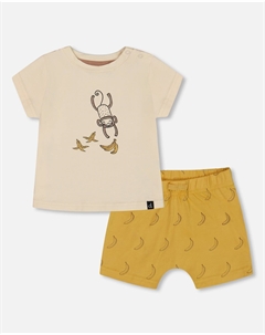 Топ и шорты из органического хлопка с принтом, желтые бананы и кремовый цвет Deux par deux