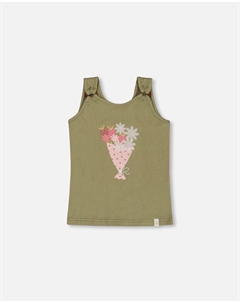 Майка из жатого джерси с цветочным принтом Оливково-зеленого цвета Deux par deux