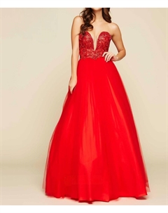 Бальное платье с глубоким V-образным вырезом красного цвета Mac duggal