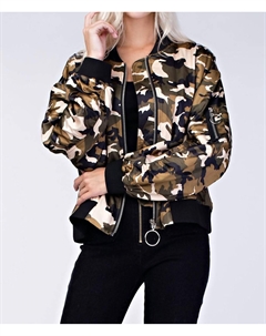 Куртка-бомбер Camo в зеленом/кремовом цвете Honey punch