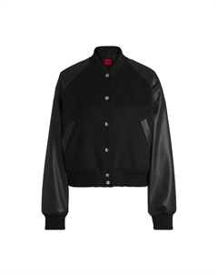 Укороченная куртка-бомбер с рукавами из искусственной кожи, черный Hugo