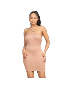 Платье с вырезом на шее и ребристым узором, бесшовное, цвет tan Fashnzfab