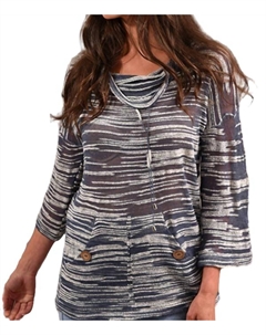 Туника с карманом и воротником-хомутиком, рукав 3/4, из денима, цвет denim Angel