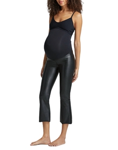 Укороченные расклешенные леггинсы для беременных из искусственной кожи черного цвета Commando