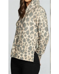 Rpet Уютная трикотажная толстовка с капюшоном с боковыми разрезами в джунглях с леопардовым принтом Chaser